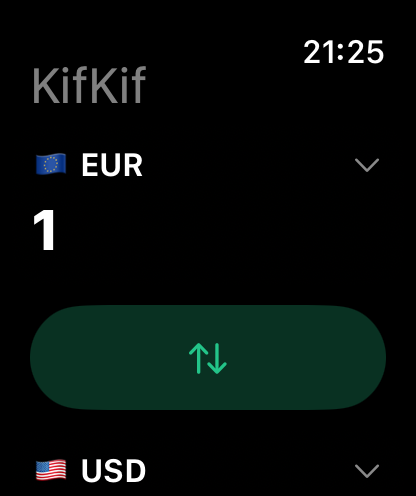 KifKif sur Apple Watch : 1 euro converti en dollars